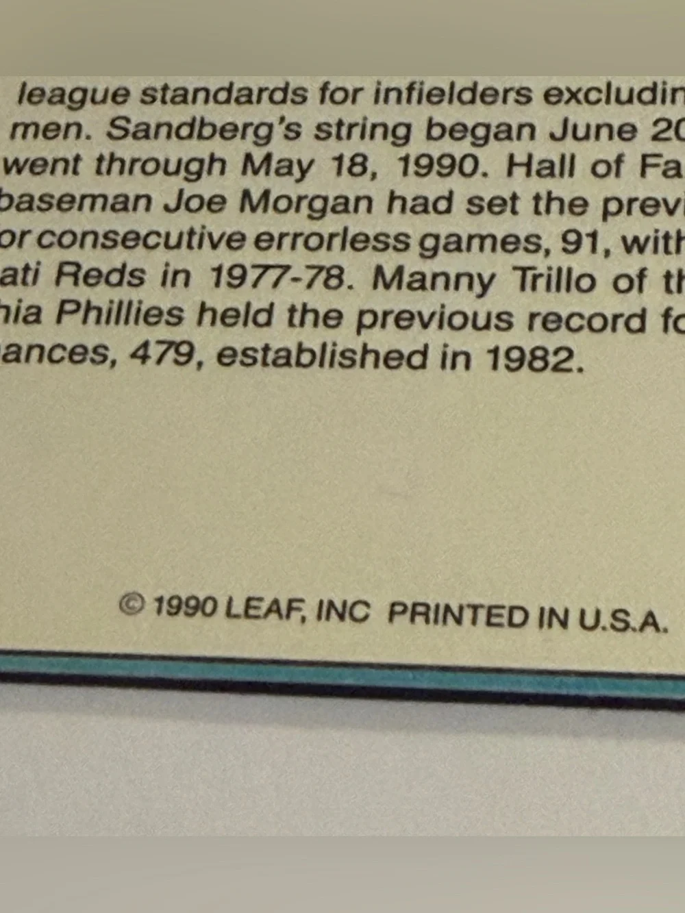 1990 Donruss Baseball Card ryne sandberg